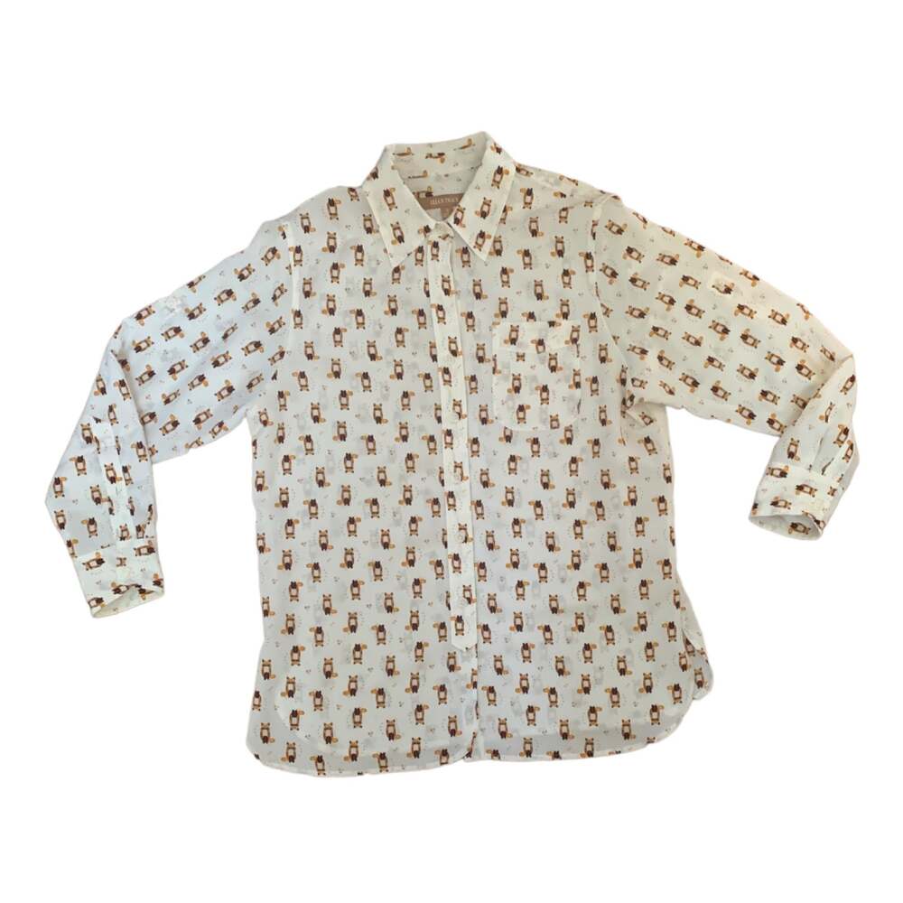 Ellen Tracy fox print button up shirt womens small animal cute print
